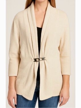 Cashmere Neiman Marcus Shawl Collar Knit Cardigan with Buckle